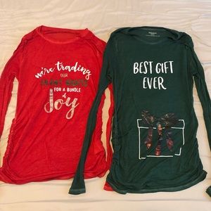 Bundle of 2 Christmas maternity long sleeve shirts
